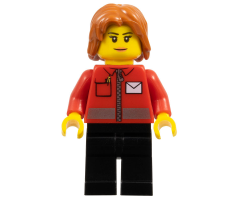 Post Office White Envelope and Stripe, Black Legs, Dark Orange Mid-Length Tousled Hair