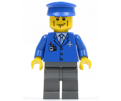 Airport - Blue 3 Button Jacket & Tie, Blue Hat, Dark Bluish Gray Legs, Vertical Cheek Lines