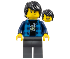 Man, Black Hair, Dark Azure Plaid Vest, Dark Blue Banana Shirt, Dark Bluish Gray Legs