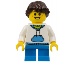 White Hoodie with Blue Pockets, Dark Azure Short Legs, Freckles - Child