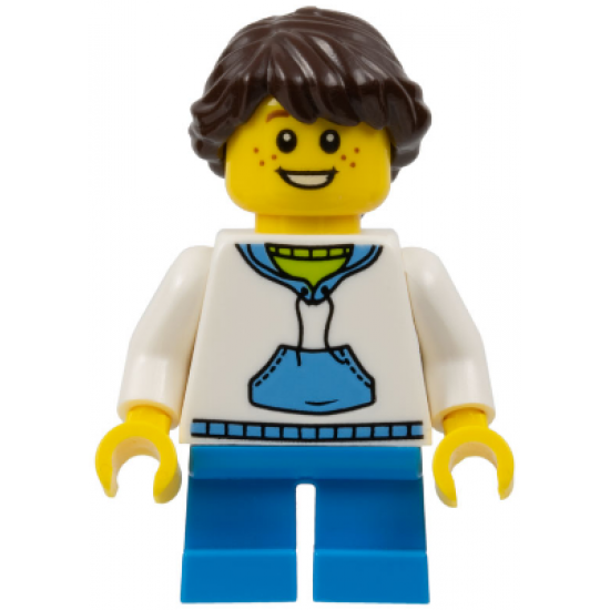 White Hoodie with Blue Pockets, Dark Azure Short Legs, Freckles - Child