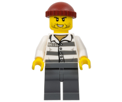 Police - Jail Prisoner 86753 Prison Stripes, Dark Red Knit Cap, Scar, and Stubble