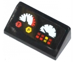 Slope 30 1 x 2 x 2/3 with 2 Gauges, Buttons, 'T' in Red Hexagon and 'P' in Yellow Hexagon Pattern (Sticker) - Set 42024