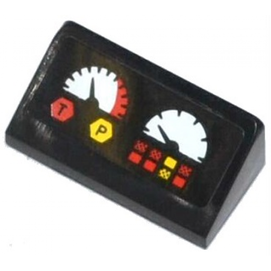 Slope 30 1 x 2 x 2/3 with 2 Gauges, Buttons, 'T' in Red Hexagon and 'P' in Yellow Hexagon Pattern (Sticker) - Set 42024