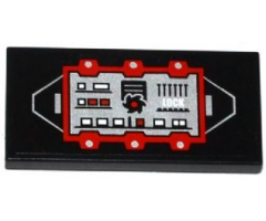 Tile 2 x 4 with Red and Silver Control Panel with Black Saw Blade and White 'LOCK' Pattern (Sticker) - Set 70725