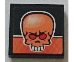 Tile 2 x 2 with Orange Skull with Red Eyes and White Teeth on Black and Orange Background Pattern (Sticker) - Set 8164