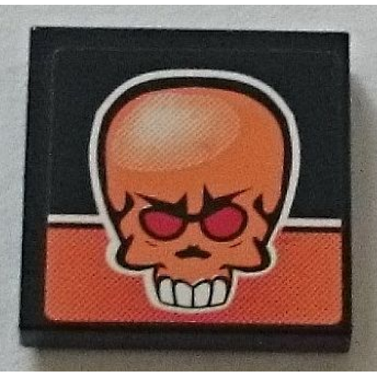 Tile 2 x 2 with Orange Skull with Red Eyes and White Teeth on Black and Orange Background Pattern (Sticker) - Set 8164