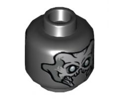 Minifigure, Head Dual Sided Alien Skull with Mandibles and Silver Eyes / Exoskeleton and One Eye Pattern - Hollow Stud