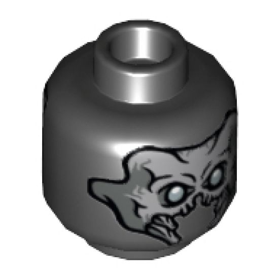 Minifigure, Head Dual Sided Alien Skull with Mandibles and Silver Eyes / Exoskeleton and One Eye Pattern - Hollow Stud