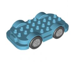 Duplo, Vehicle Car Base 4 x 8 with Four Black Wheels and Light Bluish Gray Hubs with Push & Go Motor