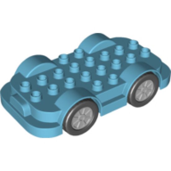 Duplo, Vehicle Car Base 4 x 8 with Four Black Wheels and Light Bluish Gray Hubs with Push & Go Motor