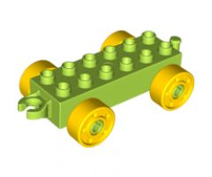 Duplo, Vehicle Car Base 2 x 6 with Yellow Wheels with Fake Bolts and Open Hitch End