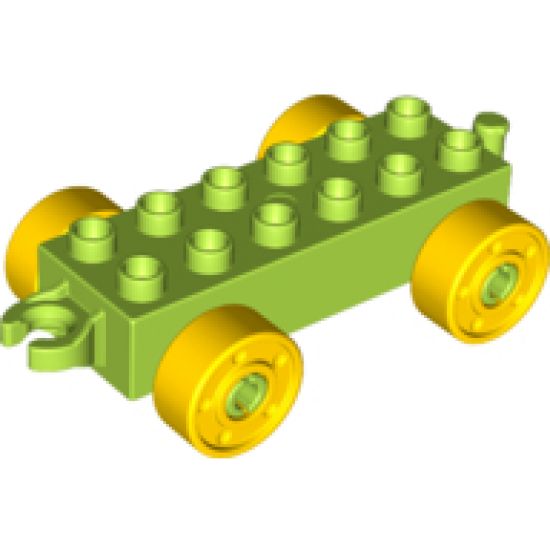 Duplo, Vehicle Car Base 2 x 6 with Yellow Wheels with Fake Bolts and Open Hitch End