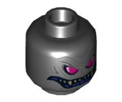 Minifigure, Head Dual Sided Alien with Magenta Eyes, Dark Purple Grin with Sharp Teeth and Gold Vertebra on Back Pattern - Hollow Stud