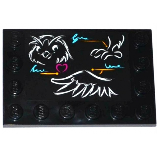 Tile, Modified 4 x 6 with Studs on Edges with Classroom Blackboard with Owl Head, Leg and Wing Pattern (Sticker) - Set 41005