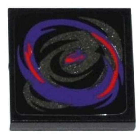 Tile 2 x 2 with Dark Purple, Pearl Dark Gray and Red Swirls Pattern (Sticker) - Set 70728