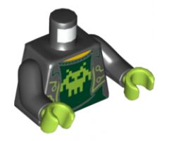 Torso Open Jacket over Dark Green Shirt with Lime Pixelated Alien Pattern (Terabyte) / Black Arms / Lime Hands