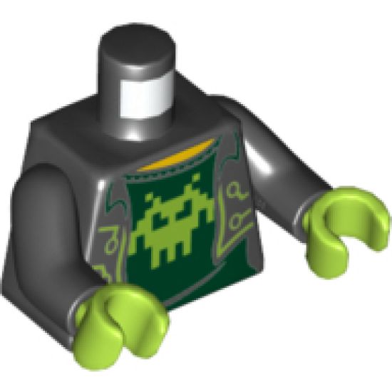 Torso Open Jacket over Dark Green Shirt with Lime Pixelated Alien Pattern (Terabyte) / Black Arms / Lime Hands