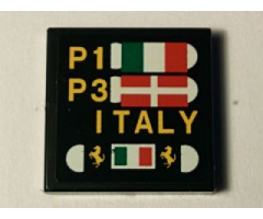 Tile 2 x 2 with Pit Board with Italian and Danish Flags, 'P1', 'P3', 'ITALY' and Ferrari Logos Pattern (Sticker) - Set 40194