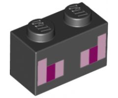 Brick 1 x 2 with Pink and Magenta Rectangles Pattern (Minecraft Ender Dragon Eyes)