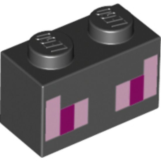 Brick 1 x 2 with Pink and Magenta Rectangles Pattern (Minecraft Ender Dragon Eyes)