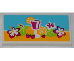 Tile 2 x 4 with Drink, Fruits and Flowers Pattern (Sticker) - Set 41008