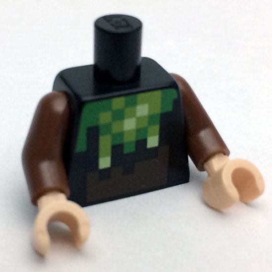 Torso Pixelated Bright Green, Lime and Dark Brown Creeper Costume Pattern / Reddish Brown Arms / Light Nougat Hands