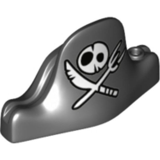 Minifigure, Headgear Hat, Pirate Bicorne Large with Skull and Crossed Knife and Fork Pattern