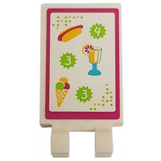 Tile, Modified 2 x 3 with 2 Clips with Menu with Hot Dog, Drink and Ice Cream Cone Pattern (Sticker) - Set 41008