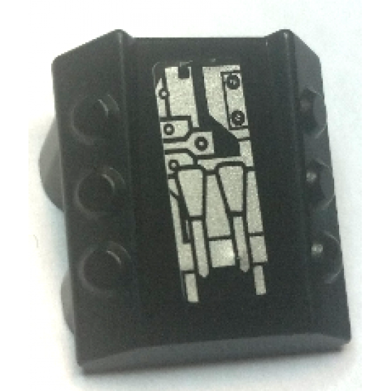 Brick, Modified 2 x 2 No Studs, Sloped with 6 Side Pistons Raised with Metal Patch Plates and Nozzles Pattern (Sticker)