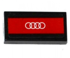 Tile 1 x 2 with White Audi Logo on Red Background Pattern (Sticker) - Set 75873