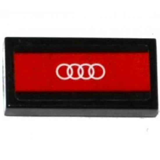 Tile 1 x 2 with White Audi Logo on Red Background Pattern (Sticker) - Set 75873