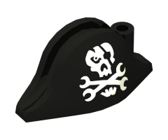 Minifigure, Headgear Hat, Pirate Bicorne with Skull with Eyepatch and Wrenches Crossbones Pattern