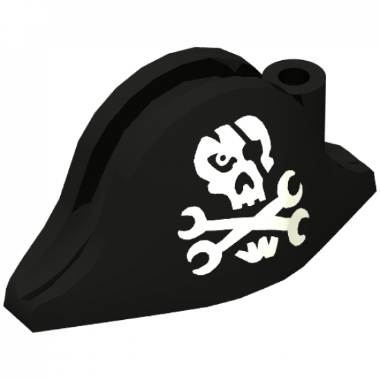 Minifigure, Headgear Hat, Pirate Bicorne with Skull with Eyepatch and Wrenches Crossbones Pattern