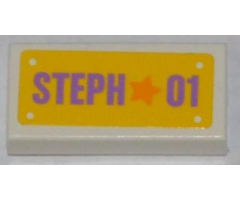 Tile 1 x 2 with Orange Star and Medium Lavender 'STEPH 01' on Yellow Background Pattern (Sticker) - Set 3183