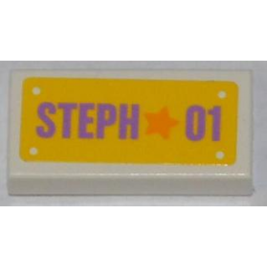 Tile 1 x 2 with Orange Star and Medium Lavender 'STEPH 01' on Yellow Background Pattern (Sticker) - Set 3183