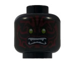 Minifigure, Head Alien with Lime Eyes, White Fangs and Dark Red Face Decorations Pattern - Hollow Stud