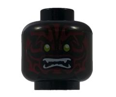 Minifigure, Head Alien with Lime Eyes, White Fangs and Dark Red Face Decorations Pattern - Hollow Stud