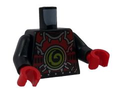 Torso Ninjago Red Armor with Lime Swirl Medallion Front, Belts on Back Pattern / Black Arms / Red Hands