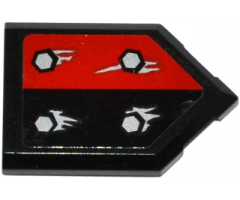 Tile, Modified 2 x 3 Pentagonal with 4 Silver Bolts and Corrosion on Black / Red Halves Pattern (Sticker) - Set 70316