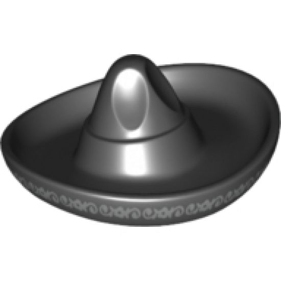 Minifigure, Headgear Hat, Mexican Sombrero with Silver Ornate Trim Pattern