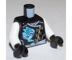 Torso Ninjago Robe with Gold Clasps, Zane Power Symbol, White Sash and Emblem and Wings on Back Pattern / White Arms / Black Hands