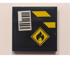 Tile 2 x 2 with Black and Yellow Danger Stripes, Flammable Danger Sign and Barcode on Black Background Pattern (Sticker) - Set 60101