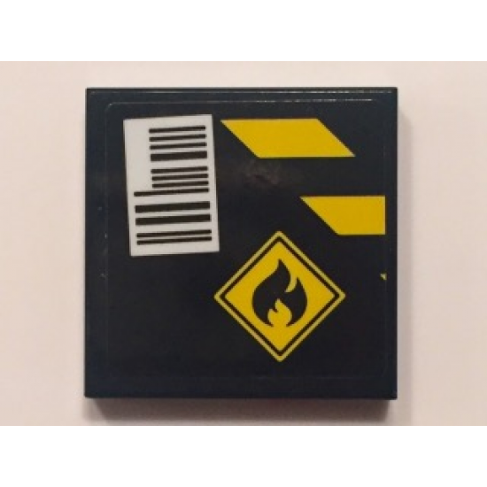 Tile 2 x 2 with Black and Yellow Danger Stripes, Flammable Danger Sign and Barcode on Black Background Pattern (Sticker) - Set 60101