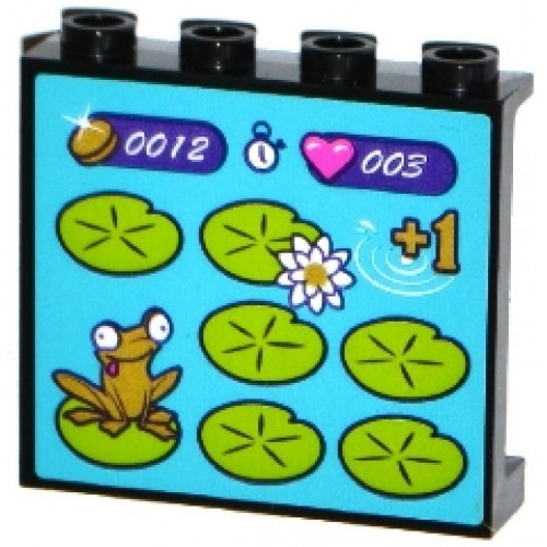 Panel 1 x 4 x 3 with Side Supports - Hollow Studs with Frog on Lilypad Arcade Game Display Pattern (Sticker) - Set 41127