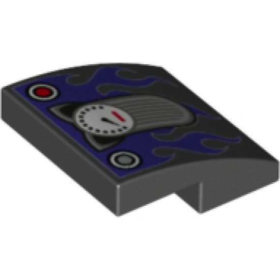 Slope, Curved 2 x 2 with Cat Ears Speedometer and Dark Purple Flames Pattern