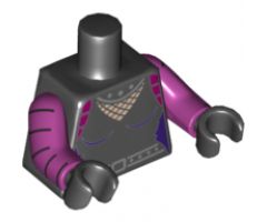 Torso Batman Female Outline with Fishnet Inset, Silver Studded Collar and Belt Pattern / Magenta Arms with Black Stripes Pattern / Black Hands