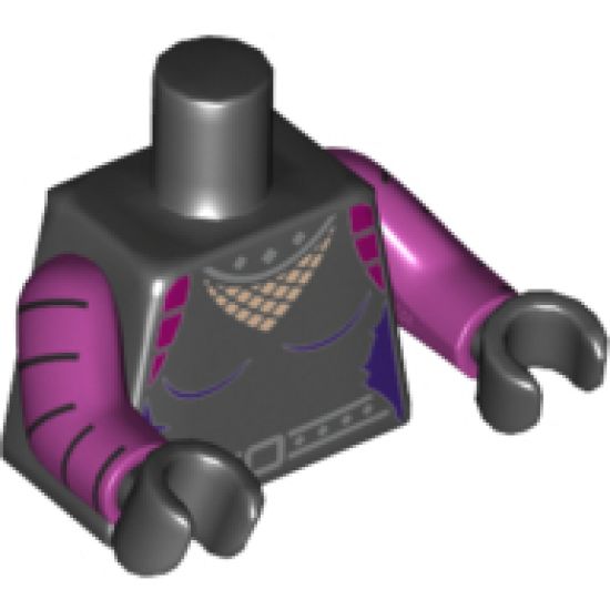 Torso Batman Female Outline with Fishnet Inset, Silver Studded Collar and Belt Pattern / Magenta Arms with Black Stripes Pattern / Black Hands