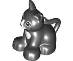 Duplo, Animal Cat Kitten Sitting with Black Eyes and Nose, Light Bluish Gray Whiskers, White Chest and Muzzle Pattern