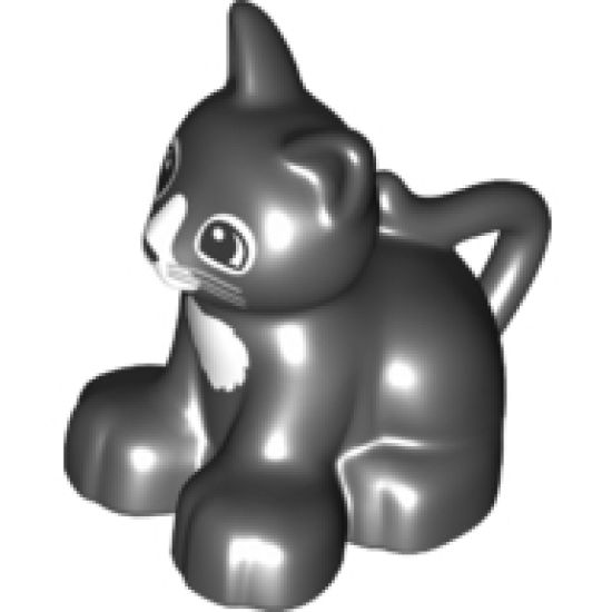 Duplo, Animal Cat Kitten Sitting with Black Eyes and Nose, Light Bluish Gray Whiskers, White Chest and Muzzle Pattern